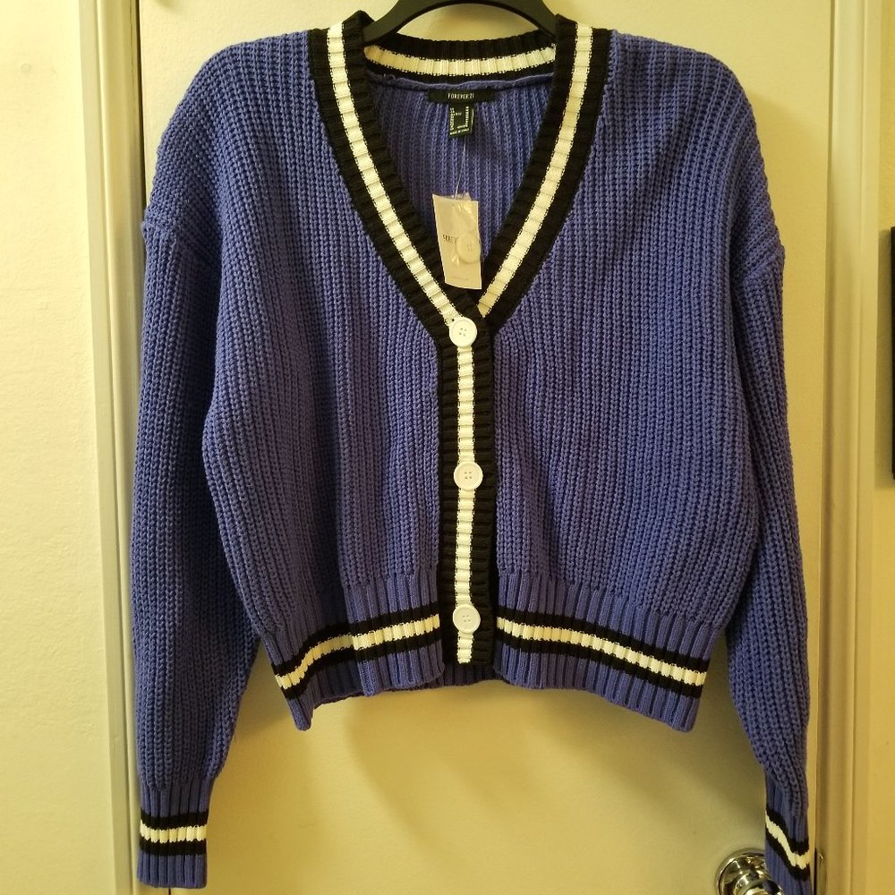 Forever 21 Juniors Oversized Grandpa Womens Long Sleeve Button Striped Cardigan